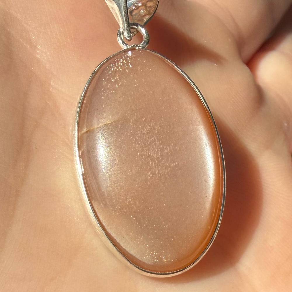 Silver Peach Moonstone Pendant Necklace